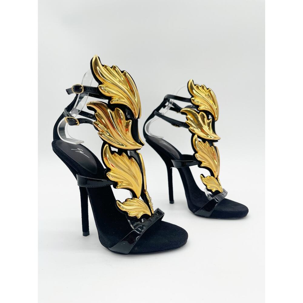 Giuseppe Zanotti Rare Cruel Summer Coline Black Gold Wing Stiletto Sandals IT 36